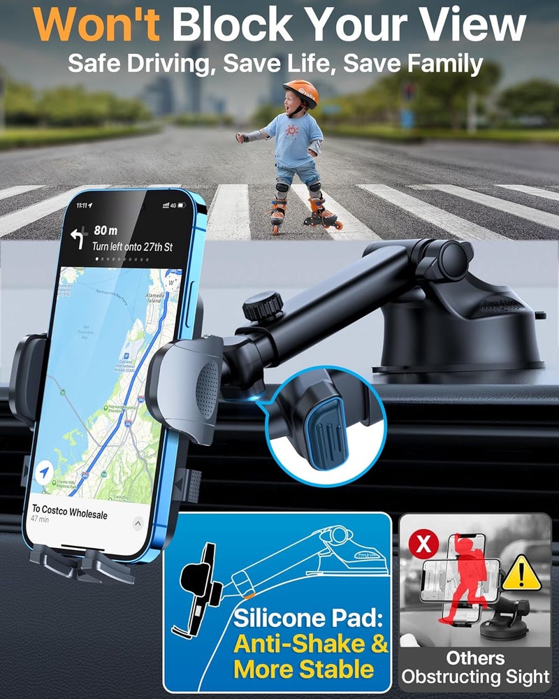 HTU 【98+LBS Strongest Suction & Military-Grade】Ultimate Car Phone Mount【Patent & Safety Certs】 Cell Phone Holder Truck Stand for Dashboard Windshield Vent for iPhone 17 Pro Max 16 15 Samsung (Light Grey) - Image 5